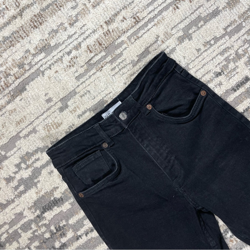 Zara Black Highrise Cropped Raw Hem Straight Leg Jeans Cotton - Picture 11 of 13